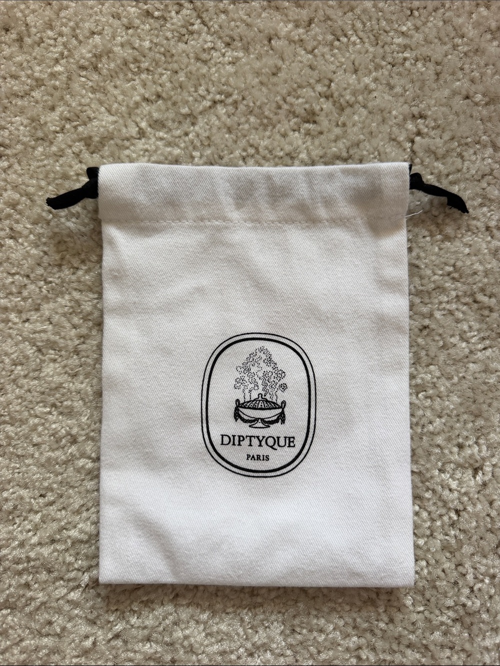 diptyque White Canvas Drawstring Pouch with Black Logo